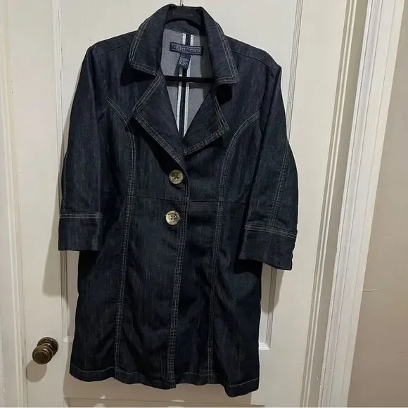 Baccini Spring 3/4 Sleeve Tunic Length Jean Jacket Dark Wash Light Women's L - Picture 12 of 14